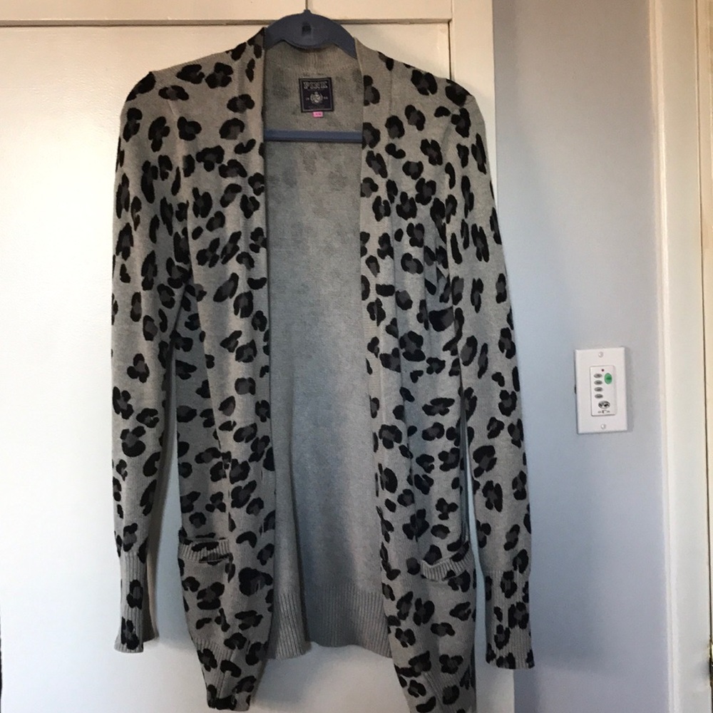 VS PINK Grey Leopard Oversized Cardigan